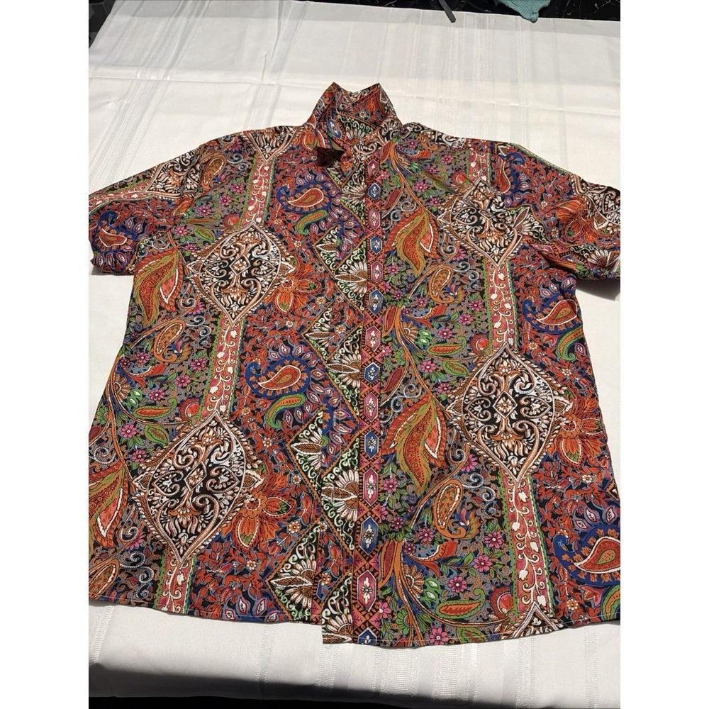 Mens Short Sleeve Button Down Shirt Paisley Medallion Multi Color Print XL